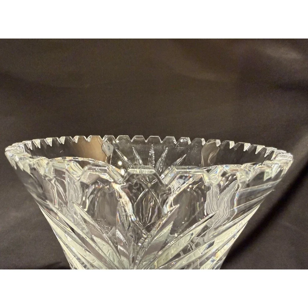 Vintage Crystal clear cut glass Vase Germany Lausitzer Glas etched grapes 10.5”